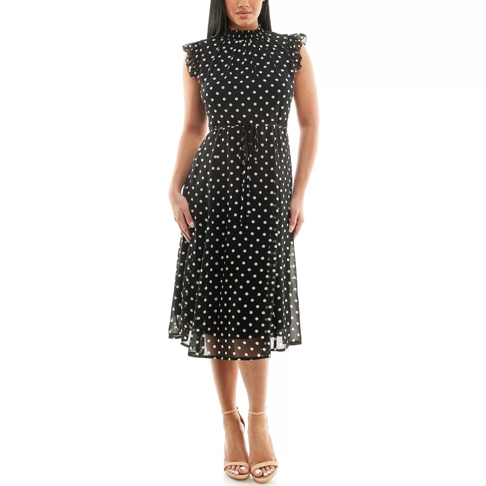 NWT Nina Leonard Smocked Flutter Sleeve Chiffon Midi dress size M